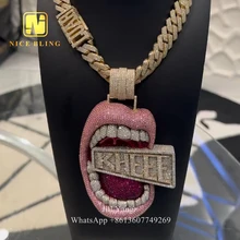 3d Design Colorful Fun Cartoon Mouth  Iced Out Custom Letter Pendant 925 Sterling Silver CZ Diamond Number Mens Rock