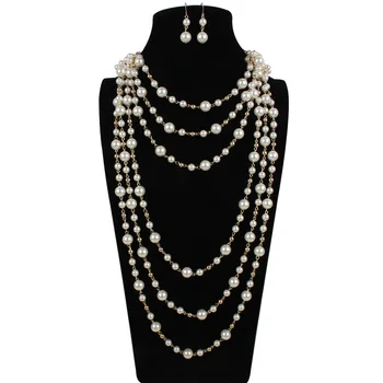T6320 Custom design bridal jewelry sets customize pearls jewelry set Pearls long necklace earrings set