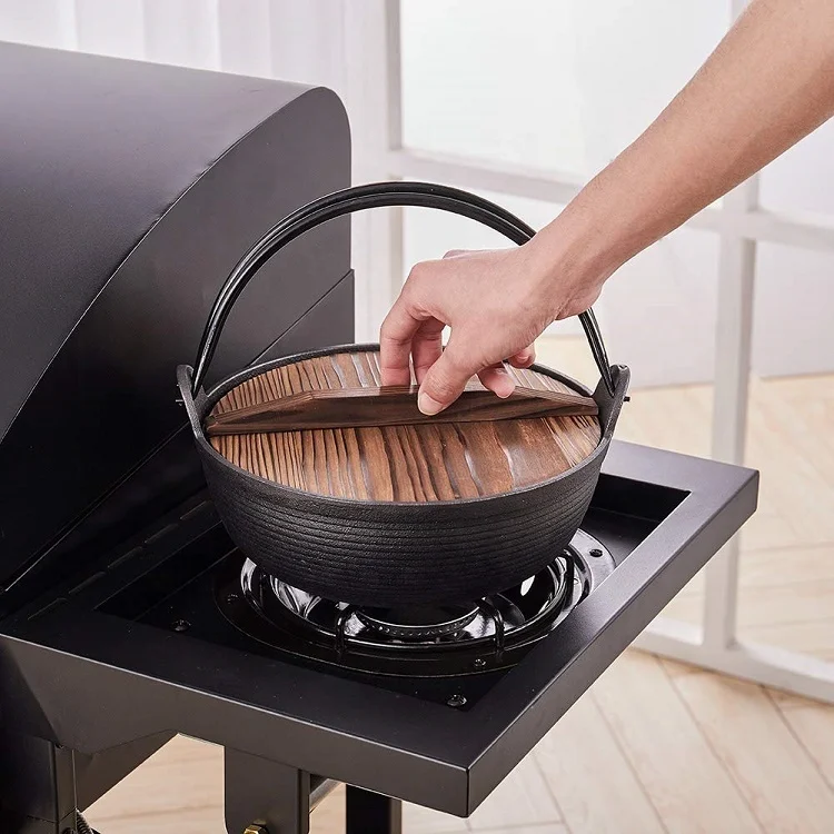 Pentola In Ghisa Giapponese Con Coperchio Legno - 1,5 L Per Sukiyaki E Shabu-Shabu - Foto 3