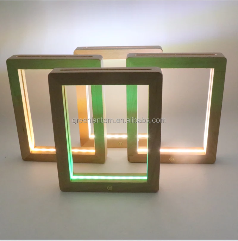 New Wooden Acrylic 3d Led Photo Frames Decorative Display Beech Wood