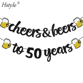 Cheers & Beers to 50 Years Black Glitter Banner for 50th Birthday Wedding Anniversary Party Supplies Decorations SD684