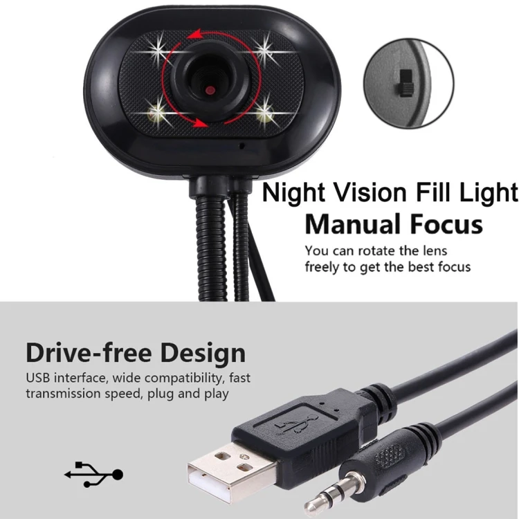 Driverless USB Digital PC Webcam With HD Microphone