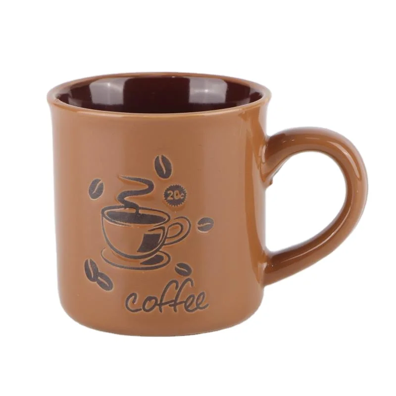 Custom Nordic Retro 8oz Imitation Enamel Cup Printed Mug Customized Brown Stoneware Mug Ceramic Coffee Mugs with logo