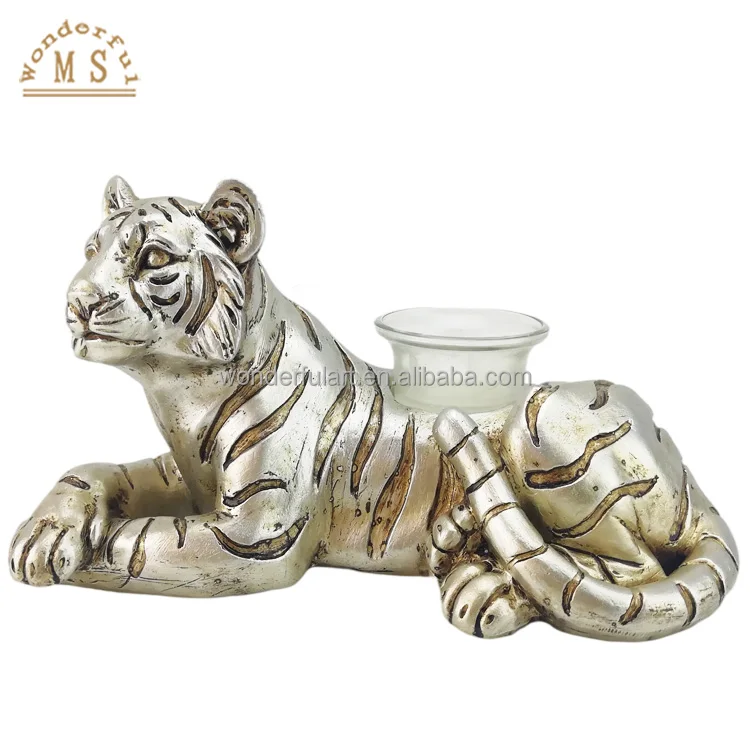 Customized resin polistone  Animal Elephant Lion Tiger candle holder gift tea light holder color glazed home desktop decoration