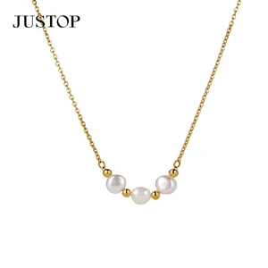 Wholesale Custom PVD 18K 24K Gold Stainless Steel Natural Pearl Shell Freshwater Earrings Bracelet Fashion Layered Pearl