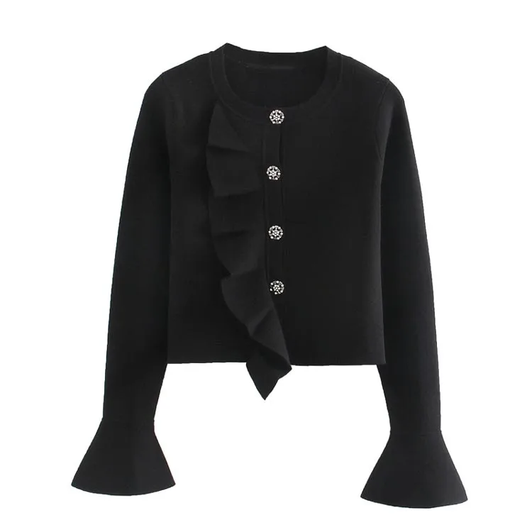 black ruffle sleeve cardigan