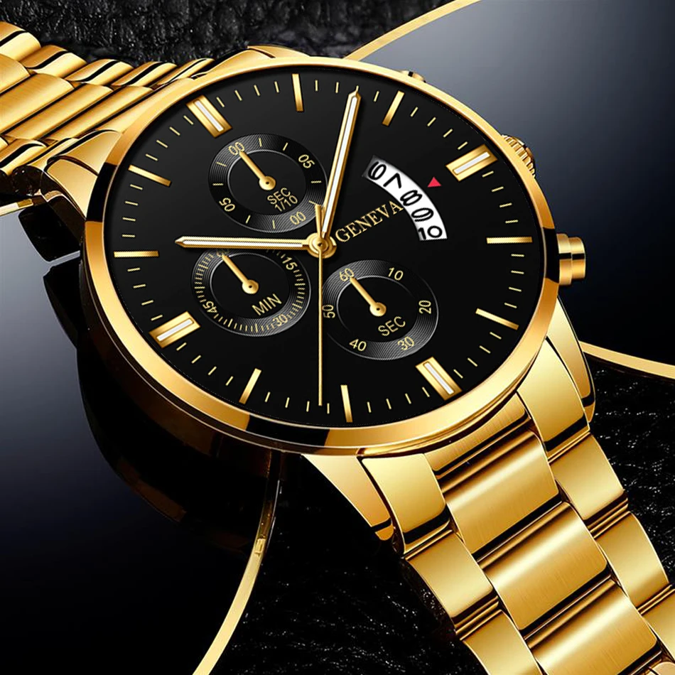 Geneva Fashion Men Luxury Stainless Steel Watch Calendar Date Quartz ...