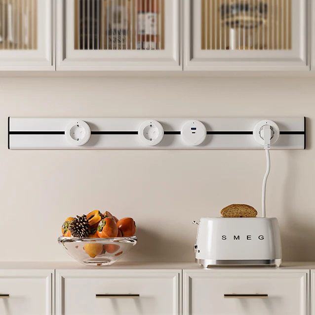 SINOAMIGO Customized Surface Mount Movable Track Socket Outlets Rail Power Track System  for Office Kitchen Cabinet Bedroom