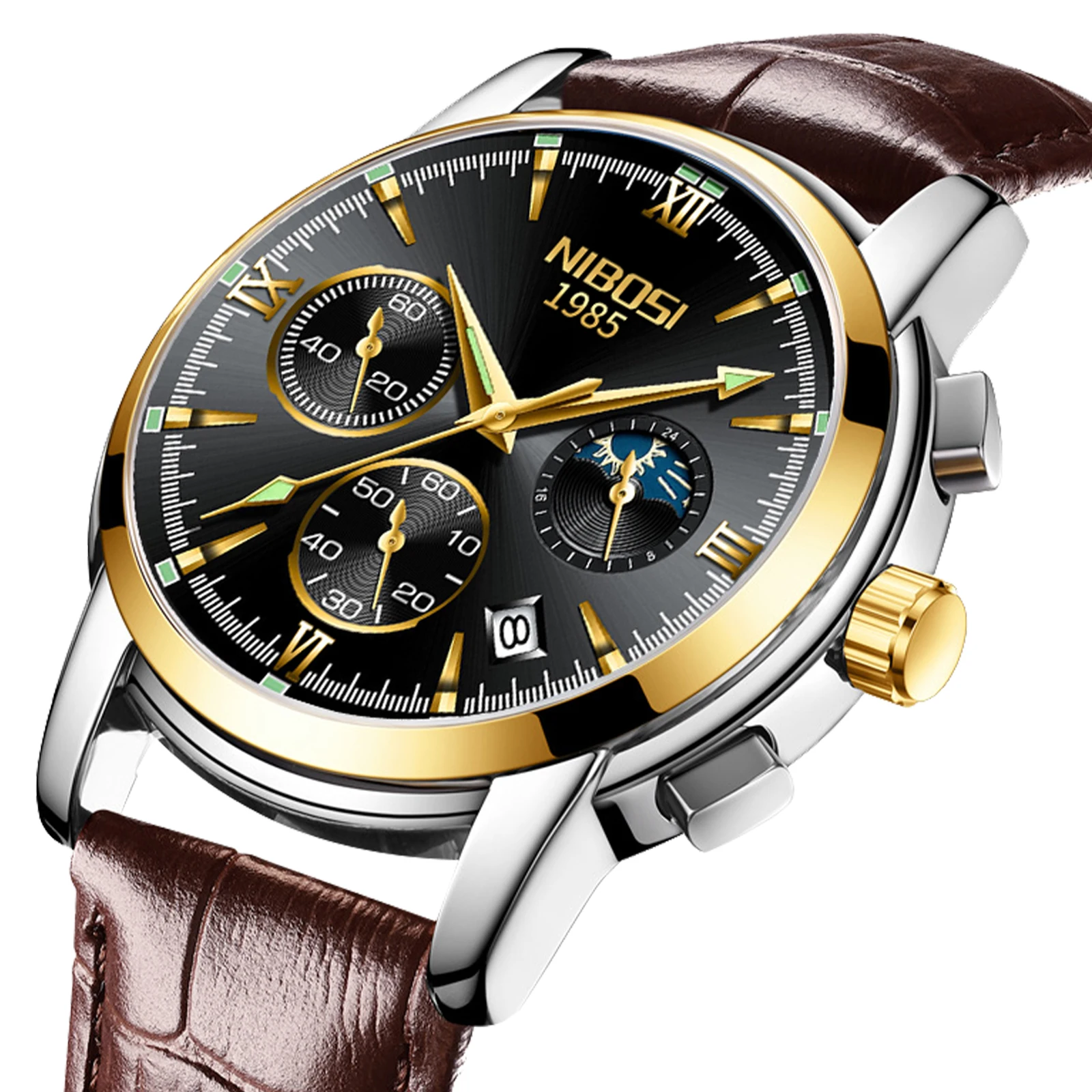 NIBOSI 2516 Leather Men Watch Customize logo Business Watches Men Wrist Quartz OEM