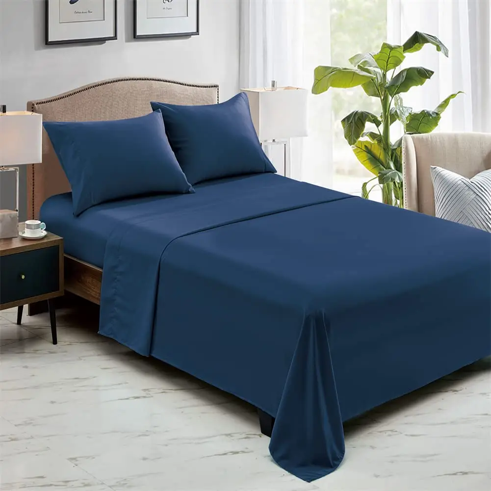 Customized Luxury Blue Color Cotton Hotel Bed Sheet Sets Flat Sheet