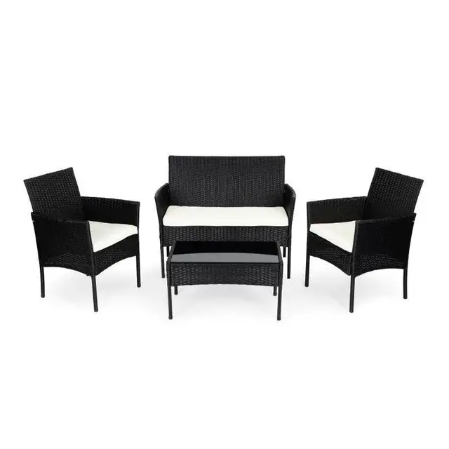 High Quality 4 Pcs Comfort Patio Conversation Furniture Wholesale Tempered Glass Top Porch Garden Sets