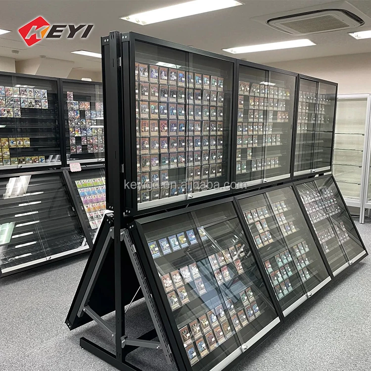 Custom PSAs Cards Display Case Acrylic Rails Removable with Lockable Door Baseball Cards TCG Various Cards Display Frame Stand