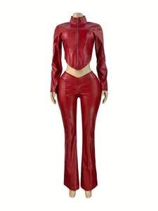 Dropshipping 2026 Wholesale Clothing Woman Leather Pu Ladies S-2XL Casual 2 Piece Women's Sets