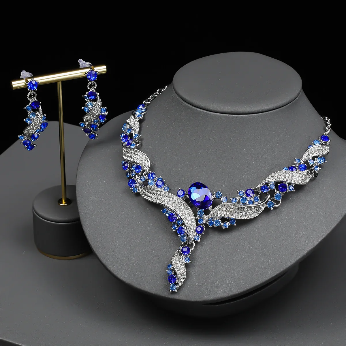 Women Jewelry Sets Luxury Shiny Rhinestone Crystal Necklace Earrings Sets for Wedding Br aperçu 7