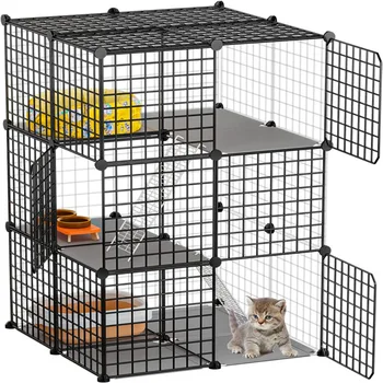 Wholesale small Metal wire storage cubes pet cage wire black grid panels for storage