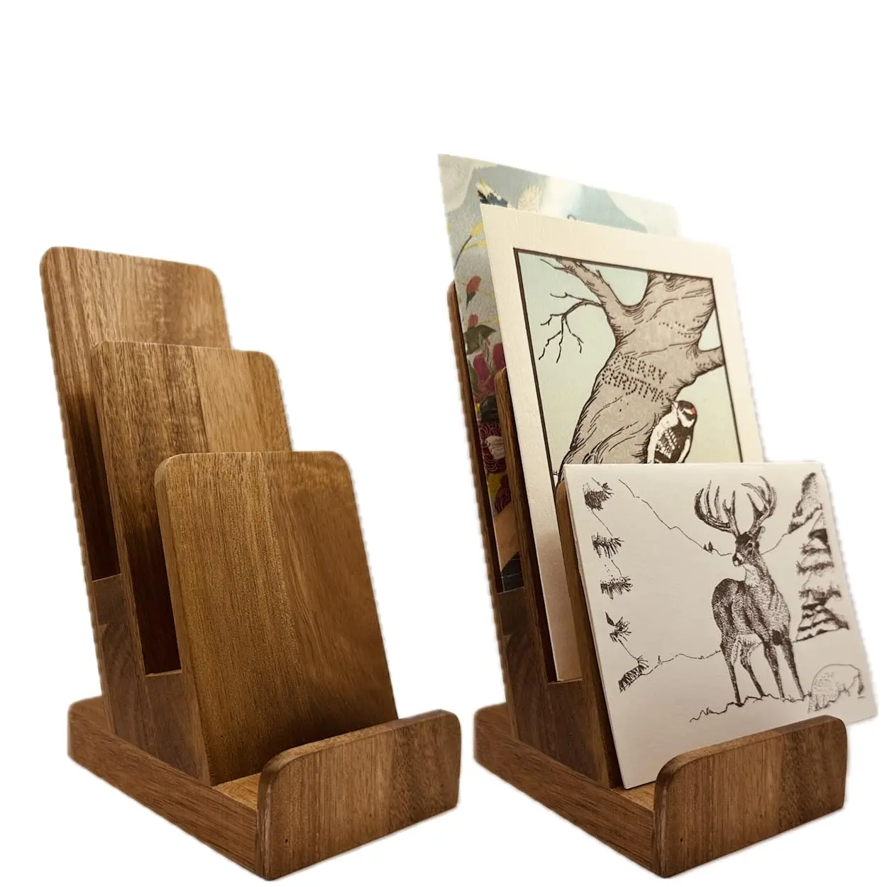 Acacia/Pine Wooden Vintage Style Sustainable Multifunction Brochure Display Stand Holder for Home Desk Organizer Flyer Menu