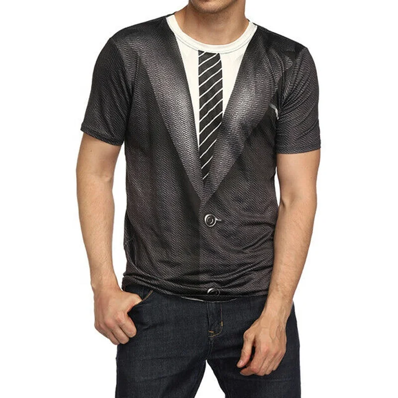Men's 3D Print T-Shirt With Fake Vest & Tie – Short Sleeve Tuxedo Top By Iiniim