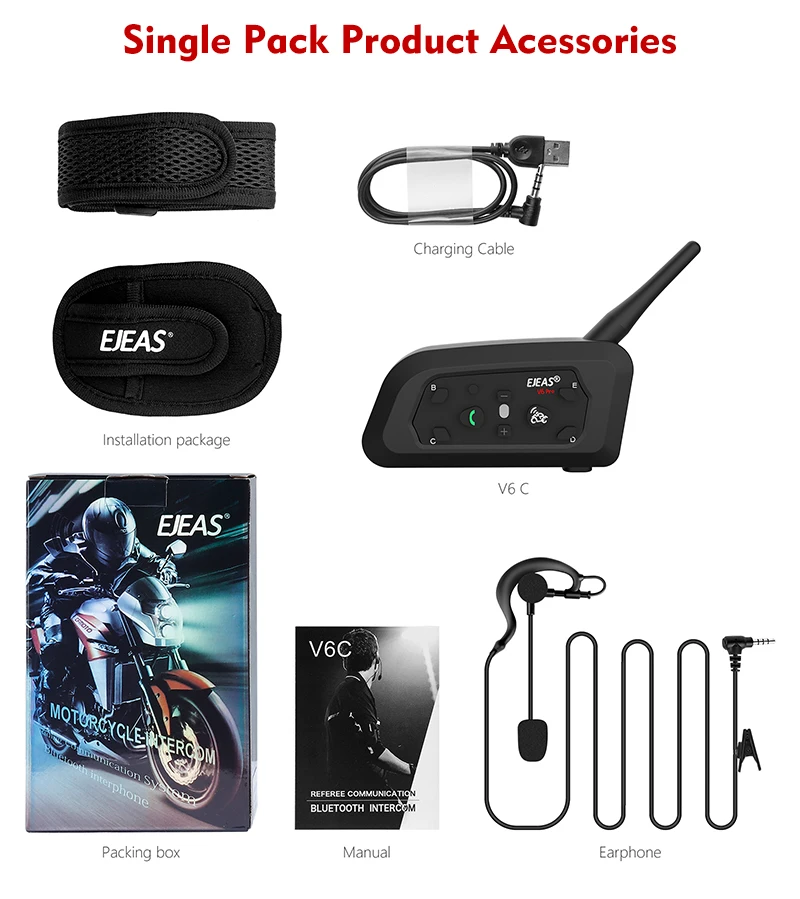 6 Rider Waterproof Interphone 800m Wireless Walkie Talkie Motorcycle Helmet Accessories Football