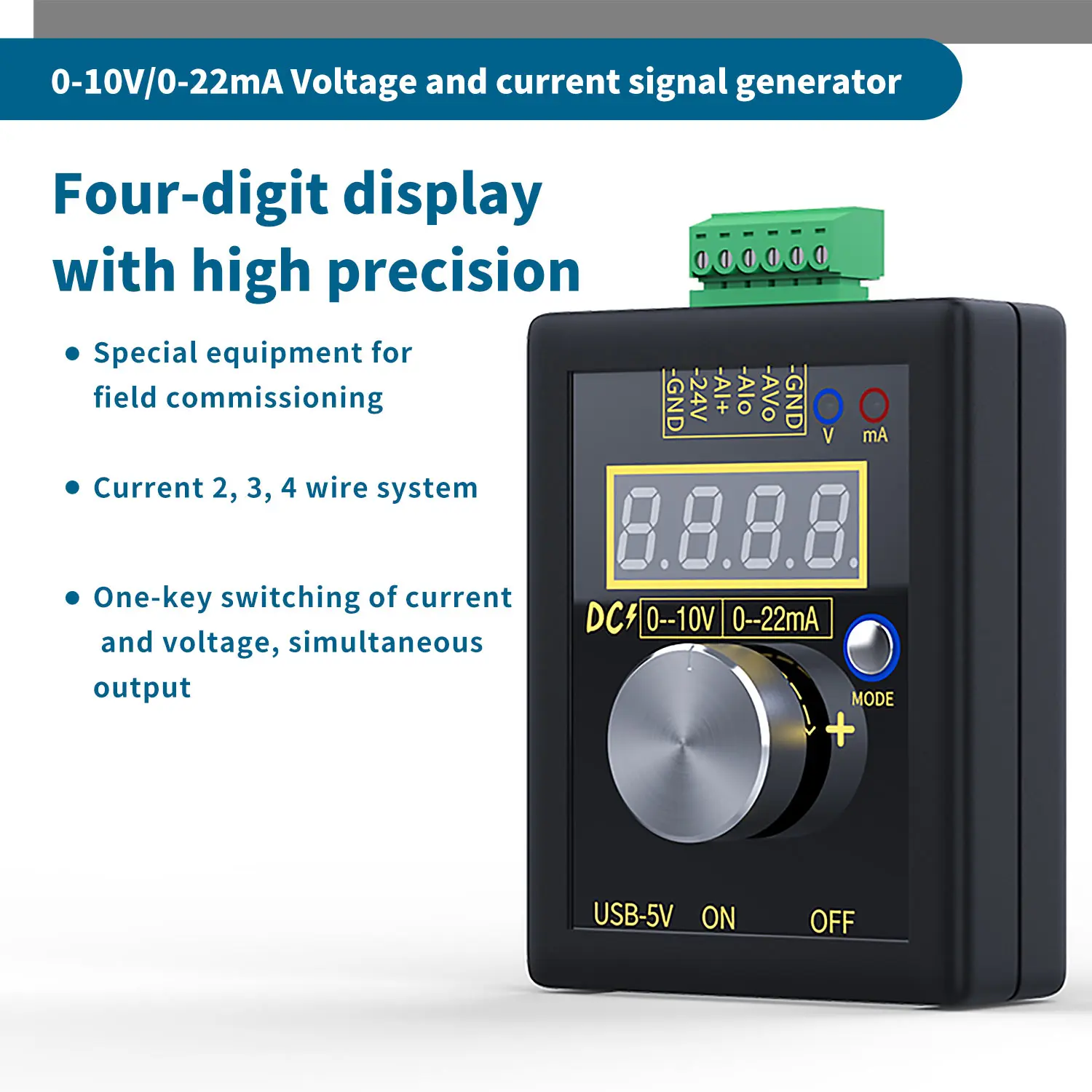 Analog 0-5V 0-10V 4-20mA Signal Generator with Rechargeable Battery Pocket Adjustable Voltage Current Simulator Calibrator