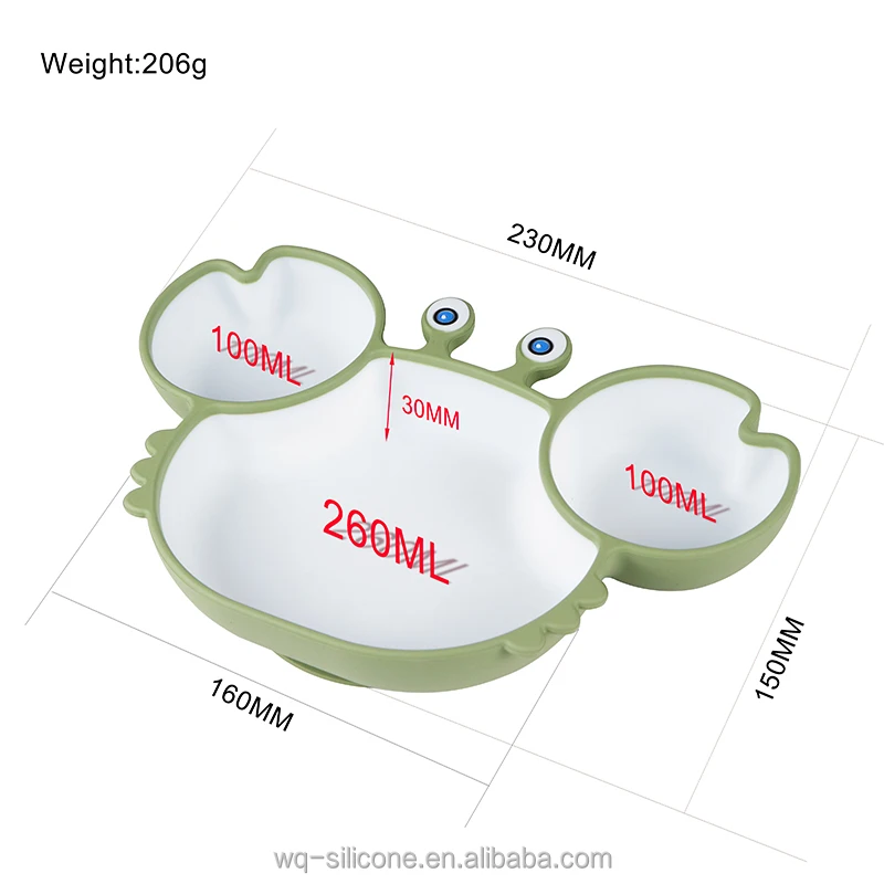 BPA Free Feeding Tool Dining Silicone Cute Baby Crab Plate for Kids with Davided Baby Suction Plate details