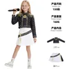 2-piece black and gold stage outfit with Q print