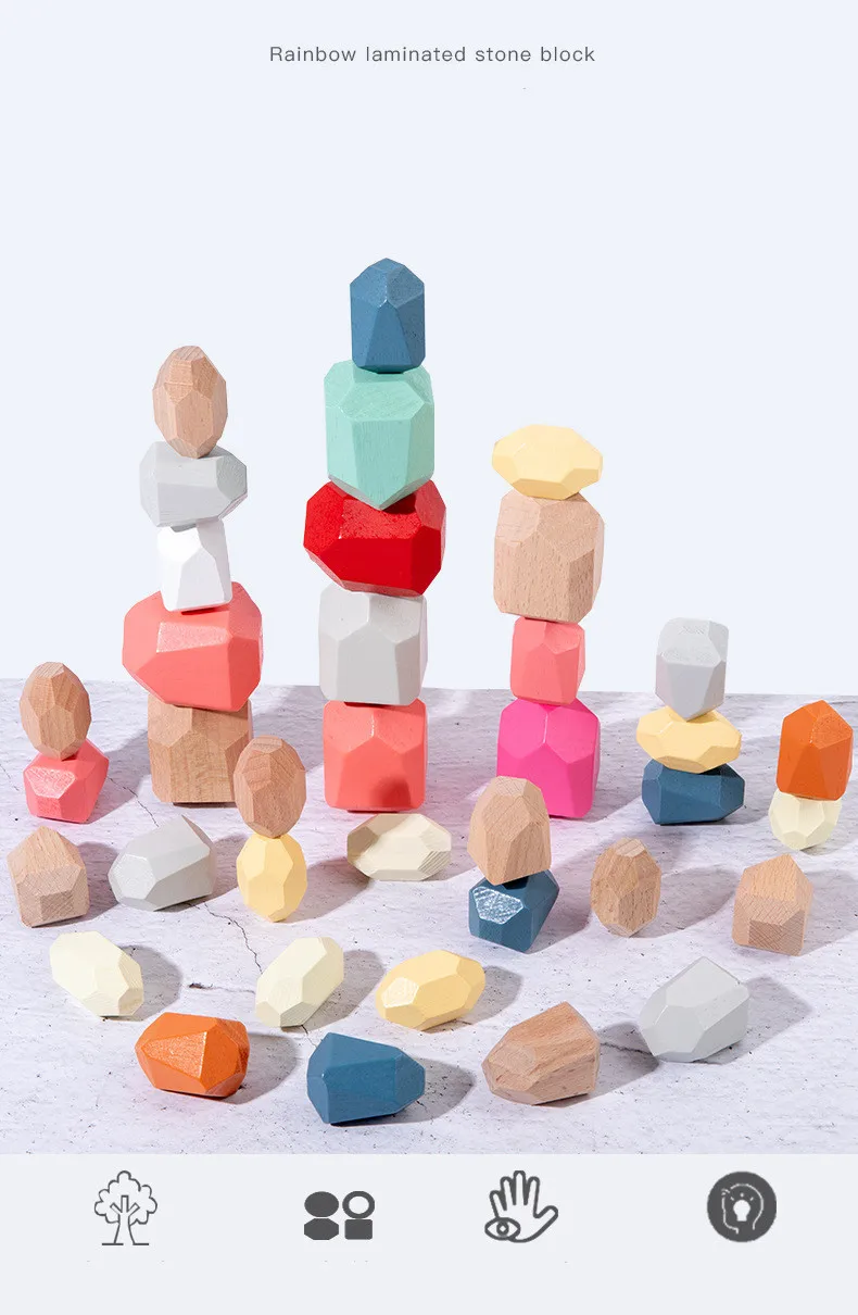 Hottest Wooden Colorful Stones Stacking Game Kids Educational Toys
