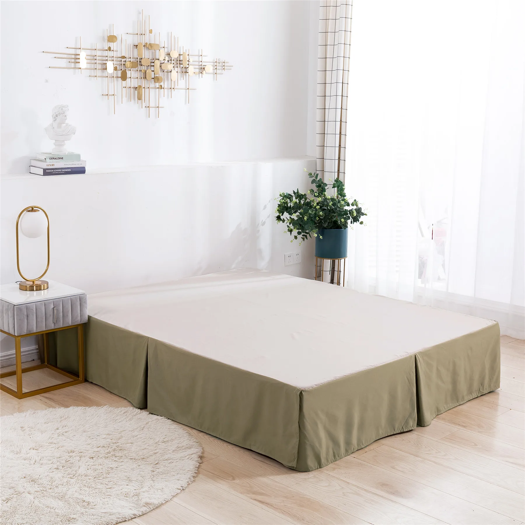 High Quality Luxury Pleated Polyester Bed Sheet Bedskirt Ruffle Brown