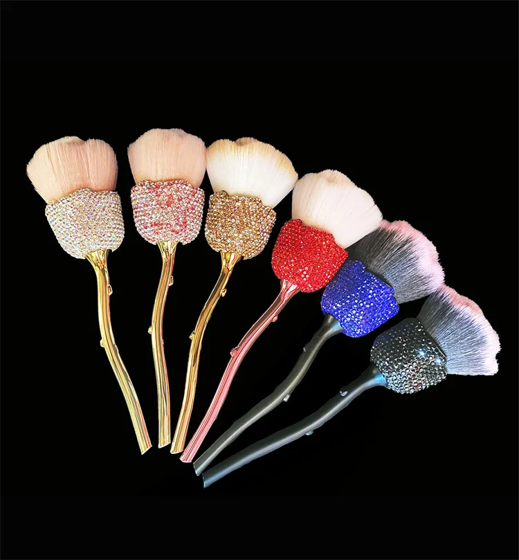 Luxury High Quality Custom Bling Rhinestone Make Up Brush Glitter Handle Diamond Powder Makeup
