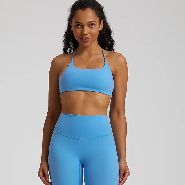 Women's Workout Running Underwear Cross Back Sports Bra Fitness Backless Padded Quick Dry Brushed Bra Yoga Crop Tank Top Gym Bra