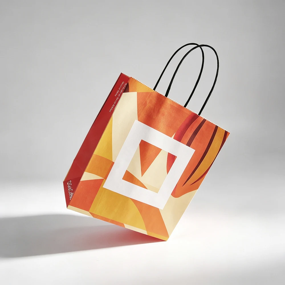 Factory Price High Quality Custom Printed Kraft Paper Packaging Bag with Twisted Handles for Fast Food Takeaway
