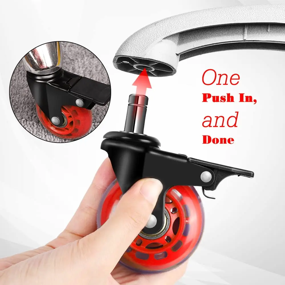 2.5 Inch Roller Style Office Chair Stem Caster Pu Polyurethane Standard Stem Replacement Office
