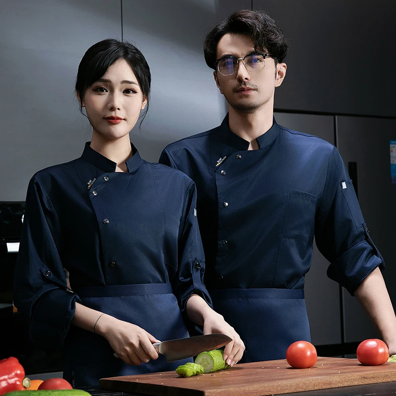 Subway Restaurant Cooking Uniform Chef Jacket Club Japanese Chef Coat V  Neck Kitchen Custom Logo Design Sous Chefs Uniform