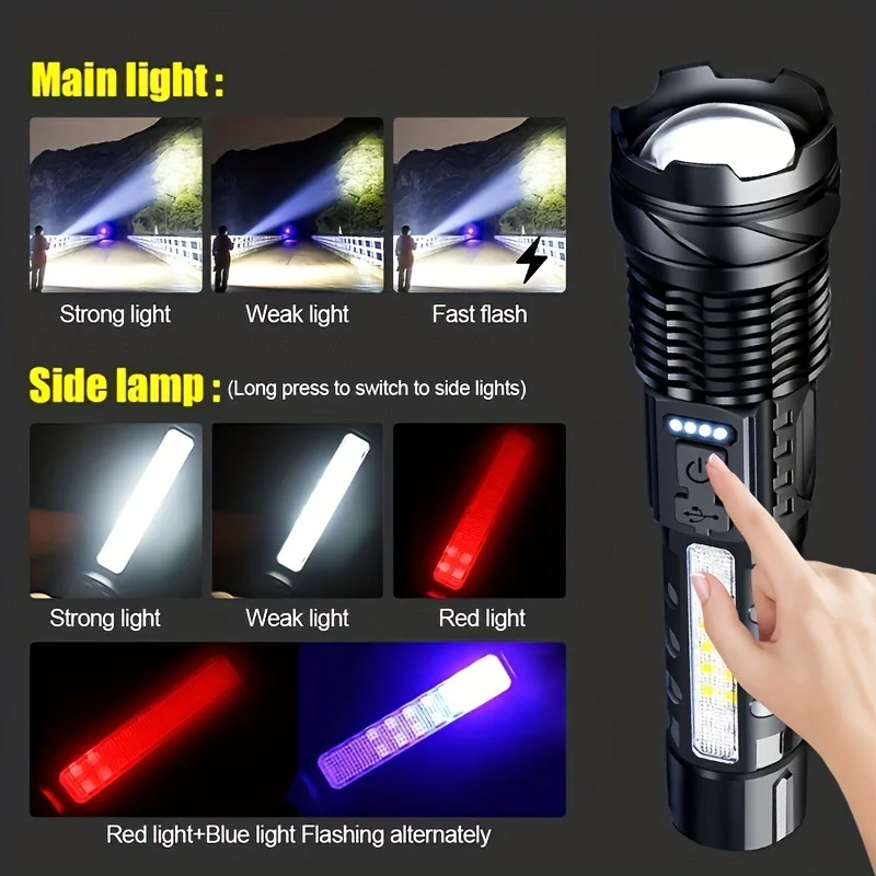 amazon prime xhp50 rechargable flashlights WholeFire LED Flashlight High Brightness 4000LM 5 Modes Rechargeable USB Flashlight Torches, Waterproof Zoomable with Battery Power Indicator, 2pcs Sports & Outdoors High Power 4-Core XHP50 LED