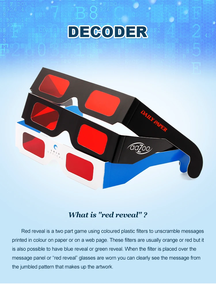 Cardboard Secret Decoder Glasses Logo Custom Paper Red Decoder Glasses ...