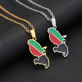 Enameled Martinique Map Chain Necklaces Stainless Steel 18K Gold Plated Enamel Martinique National Flag Map Pendant Necklace