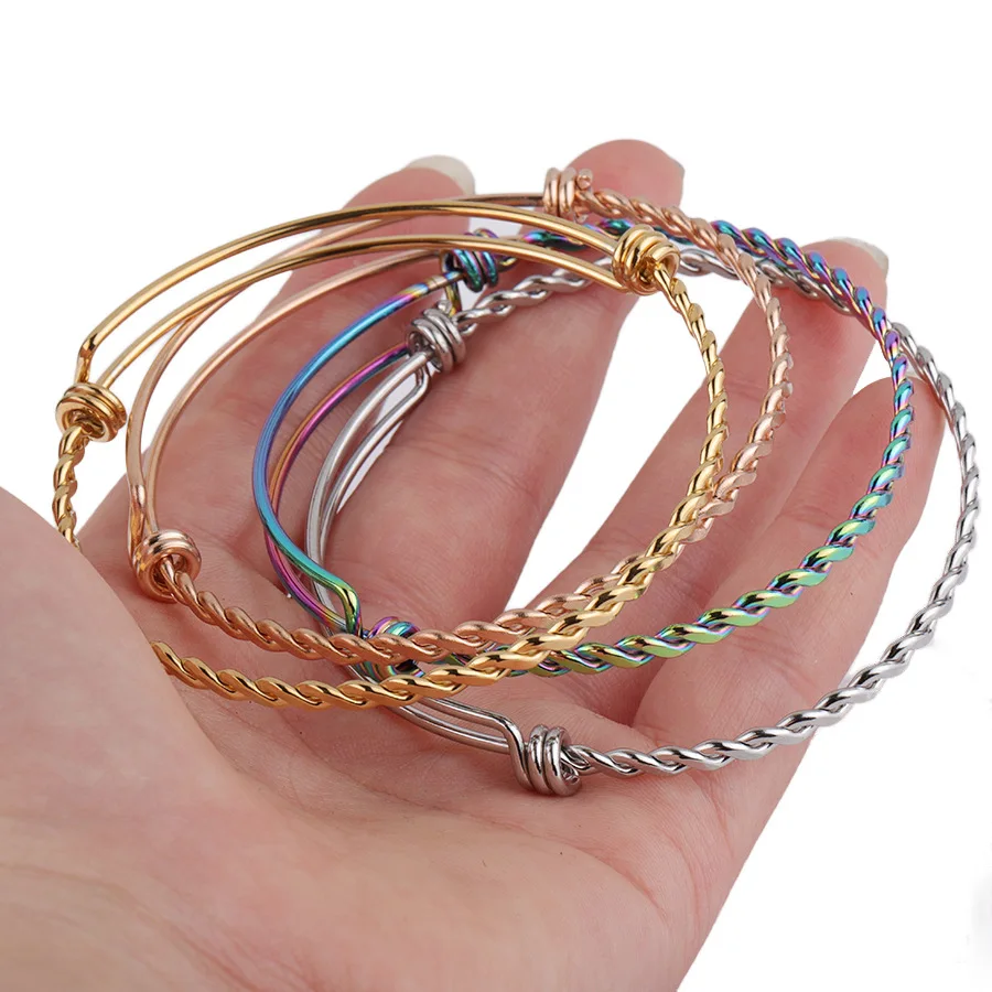 Handmade 55Mm/60Mm/65Mm Mode Stainless Steel Twisted Braided Wire Bracelet  Adjustable Wire Bangle Bracelet