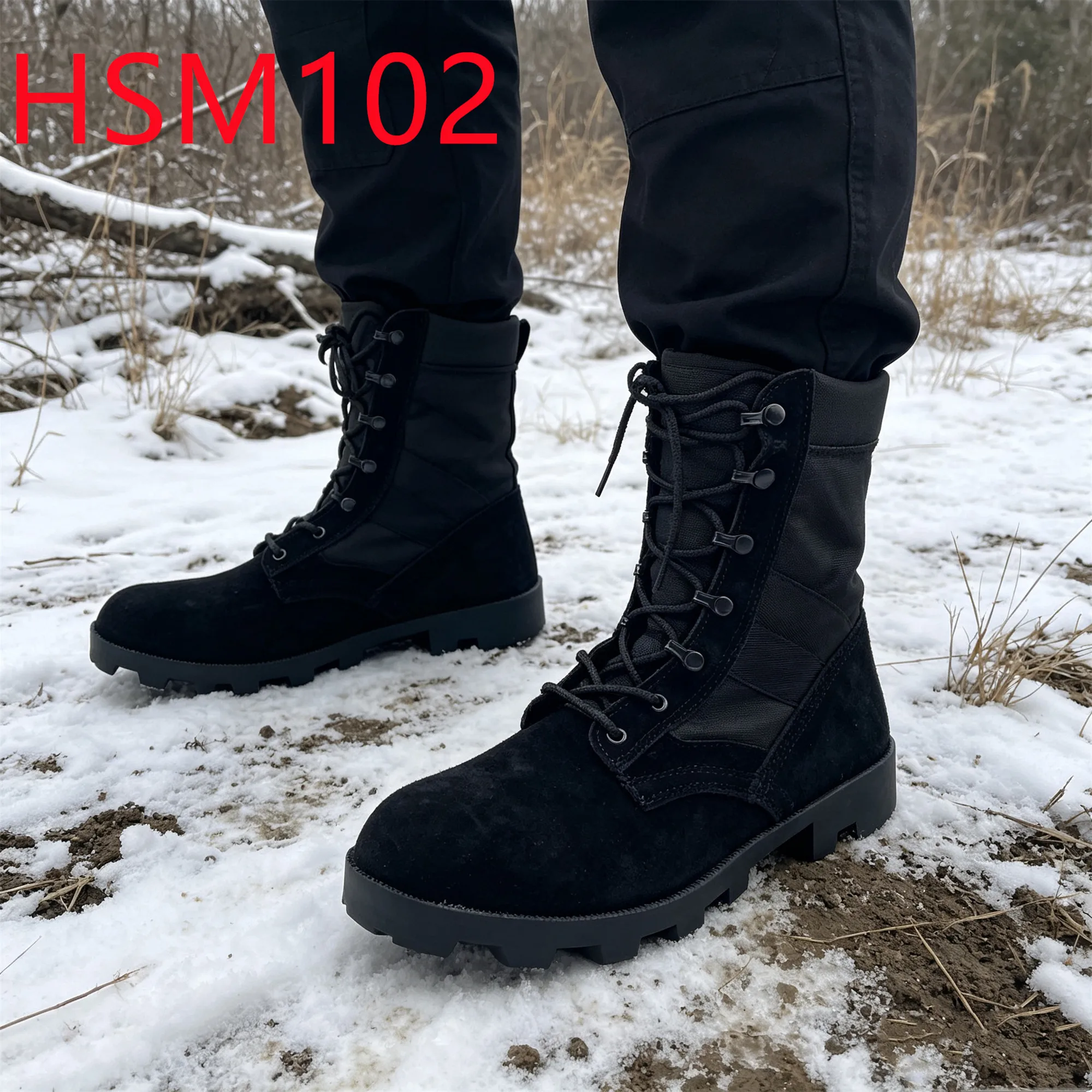 HY,Rugged Terrain Anti-rip Natural Suede Leather Hua Singh Combat Boots No-marking Hard Rubber Sole 8