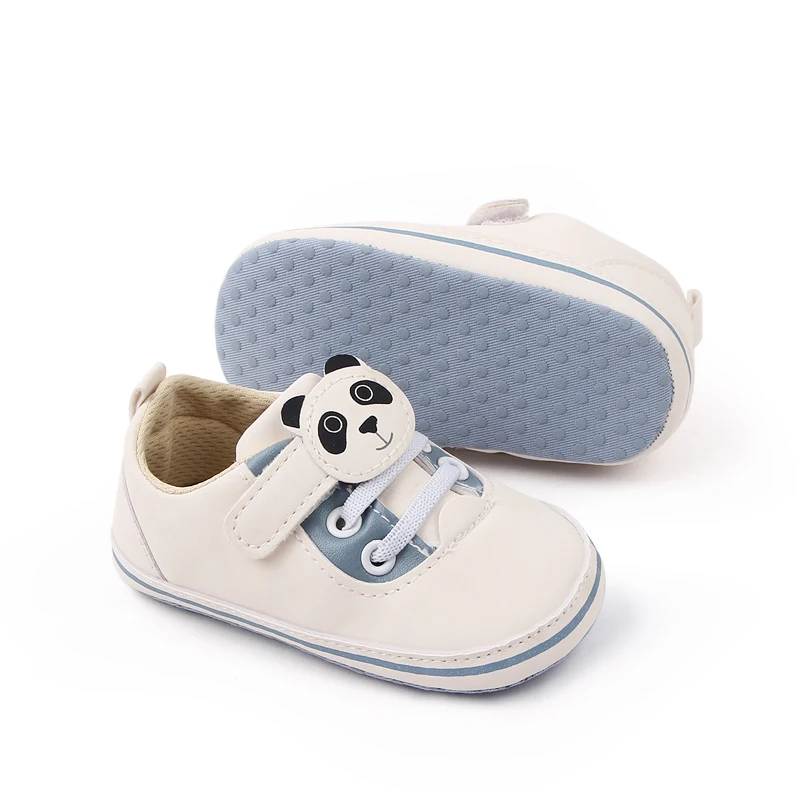 Cute Panada Design Hook&loop Soft Leather PU Baby Toddler Boys and Girls Shoes Newborn Infant Unisex Shoes factory
