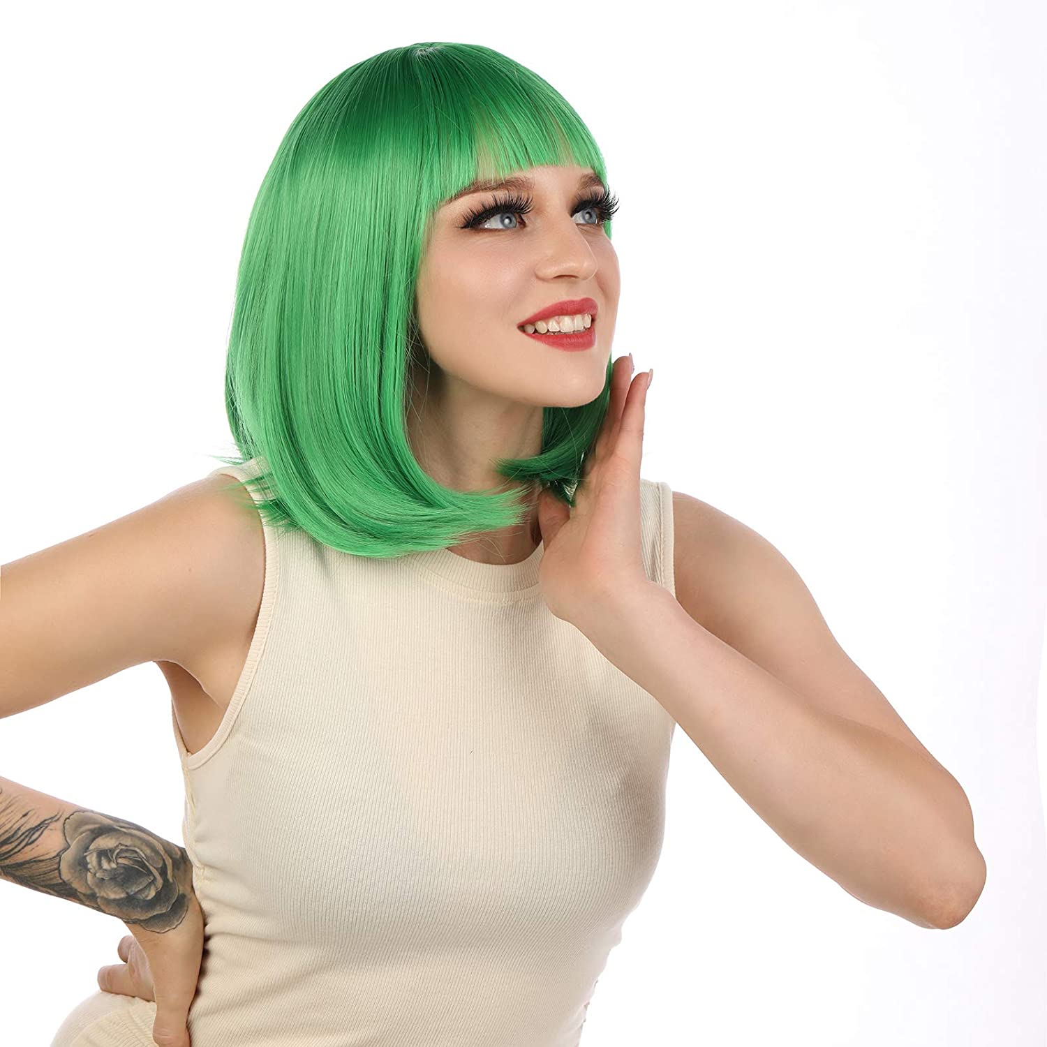 Оптовая продажа с фабрики 12 дюймов короткий парик для волос прямо с плоскими синтетические красочные косплэй ежедневно парик на каждый день и для вечеринок для женщин