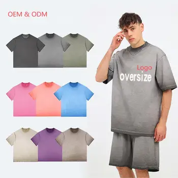 Edingle Retro Washed Gradient T-Shirt Trendy Brand Pure Cotton Round Neck Distressed Loose Oversize Tee Short-Sleeved Wholesale