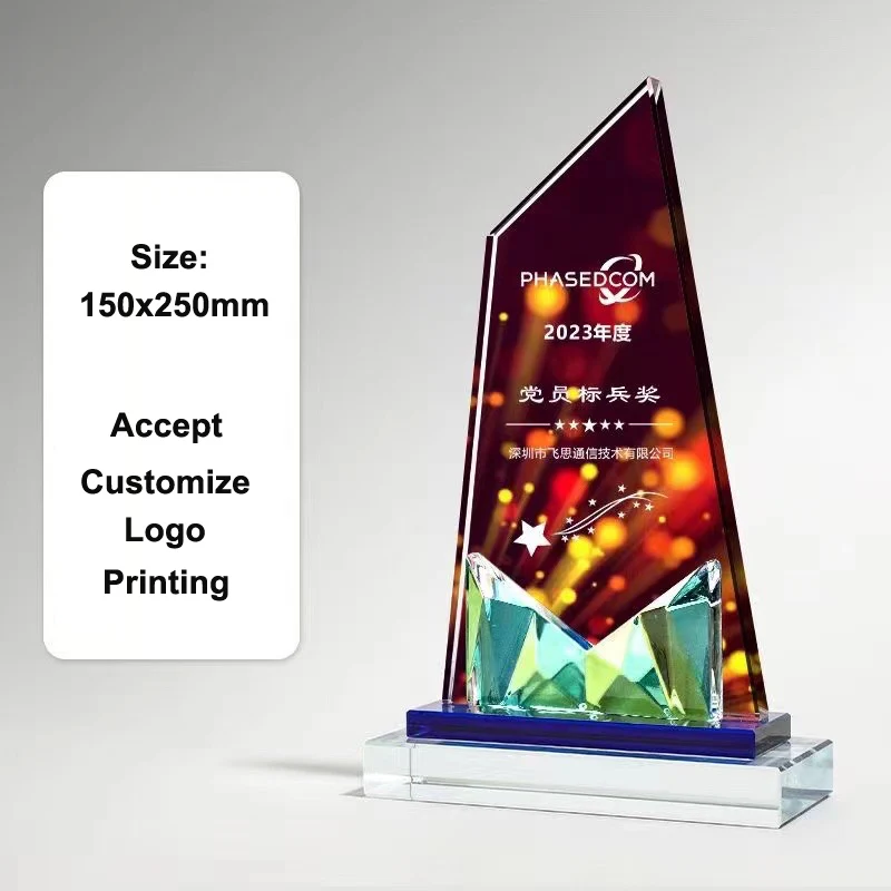 Hot Sale Custom Crystal Glass Trophy Factory New Style Honor Souvenirs Color Printing Award Figurine Love Theme Gift supplier