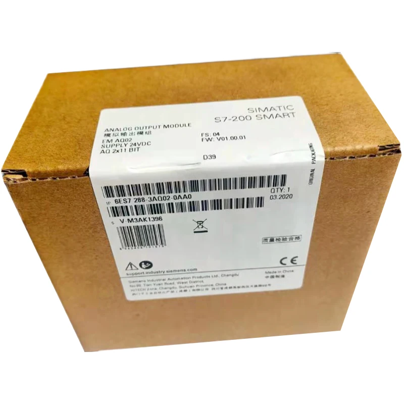 New Original 6ES7 288-3AQ02-0AA0 6ES7288-3AQ02-0AA0 analog output module for Siemens SIMATIC S7-200 SMART PLC. Features 2 analog output channels  (0–10V / 0–20mA / 4–20mA), high precision, and easy wiring. 