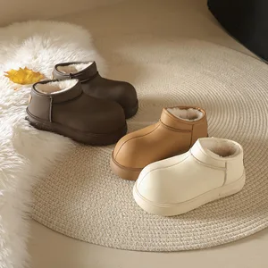 Wholesale Winter Fashion Design Warm Boots Customized Women's Snow Boots Thick Soled High Rise Leather Boots