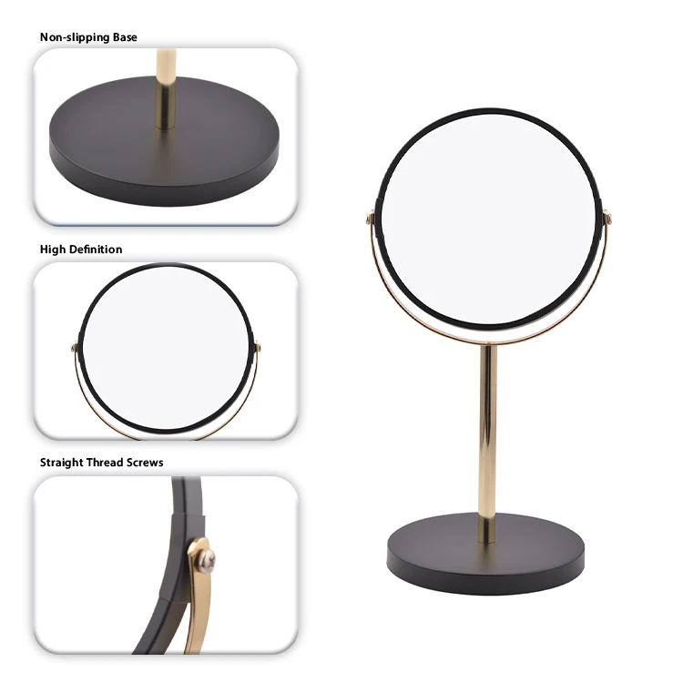 7 Inch Round Double Sided Makeup Mirror Personalized Chrome Rotatable 5X Magnifying with Metal Base for Desktop
