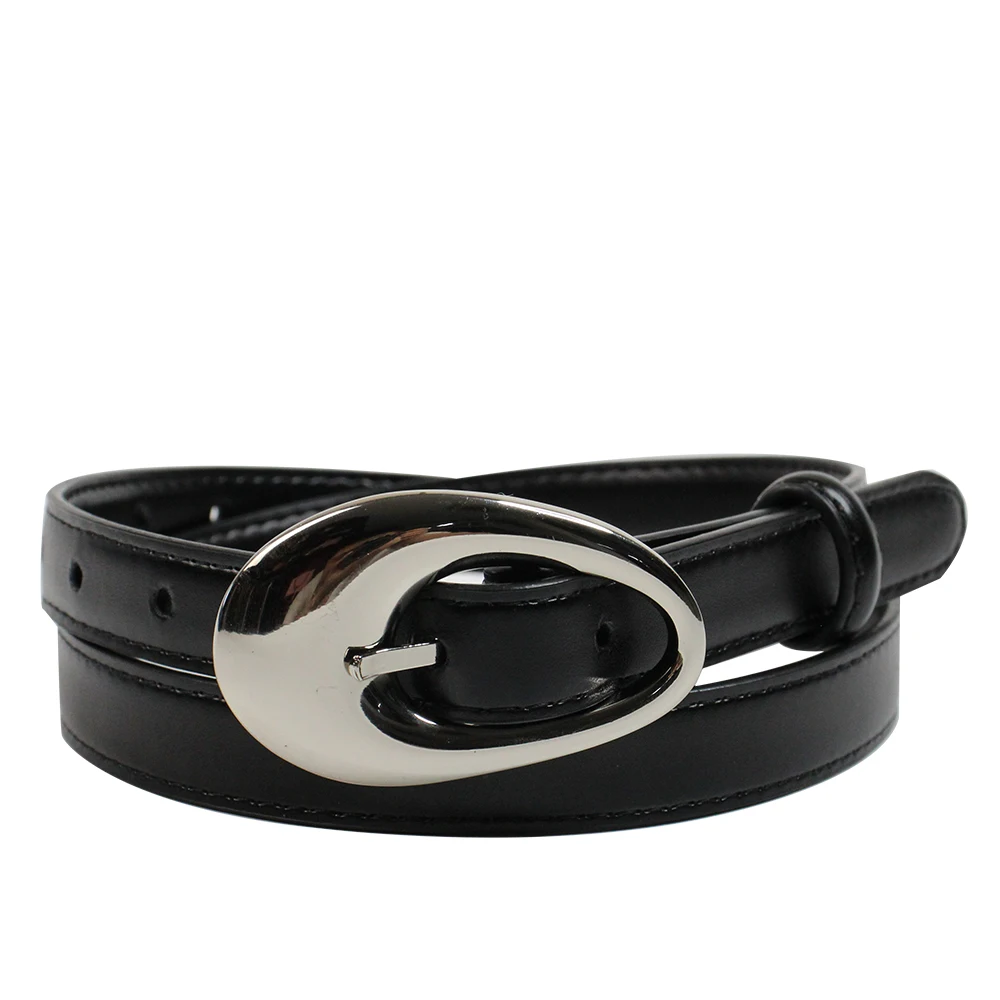 BSCI Factory Custom PU Belt Oval Asymmetric Bold Buckle Ladies Belts Women Leather Designer Belts Women