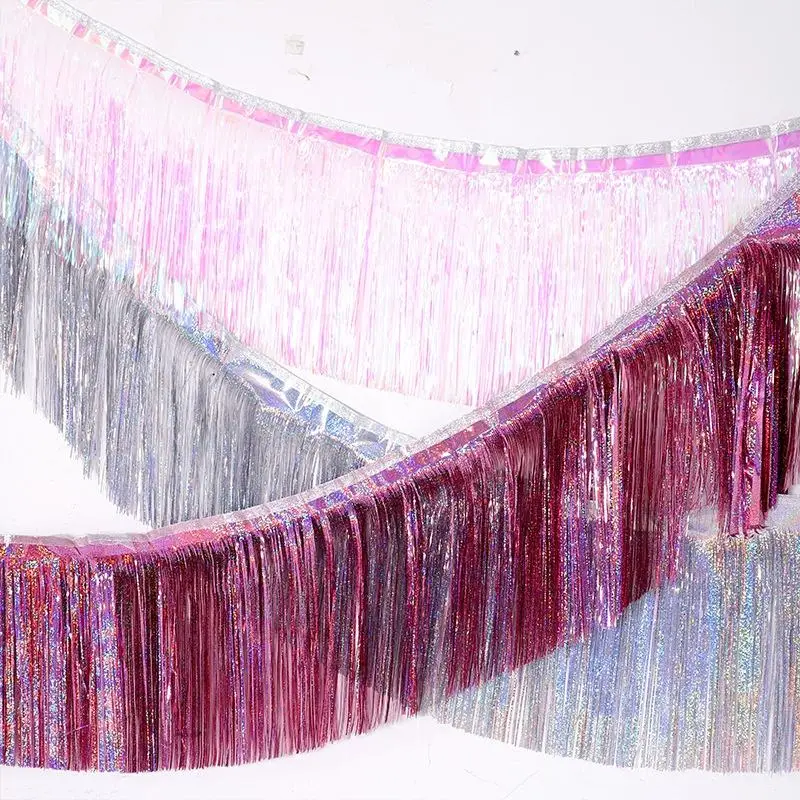 10 Feet Foil Fringe Banner Wall Hanging Tinsel Streamers Backdrop For