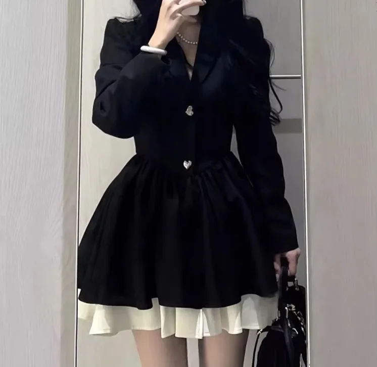 New Vintage Bow Knit Smock Dress Autumn Winter Loose 2024 Office