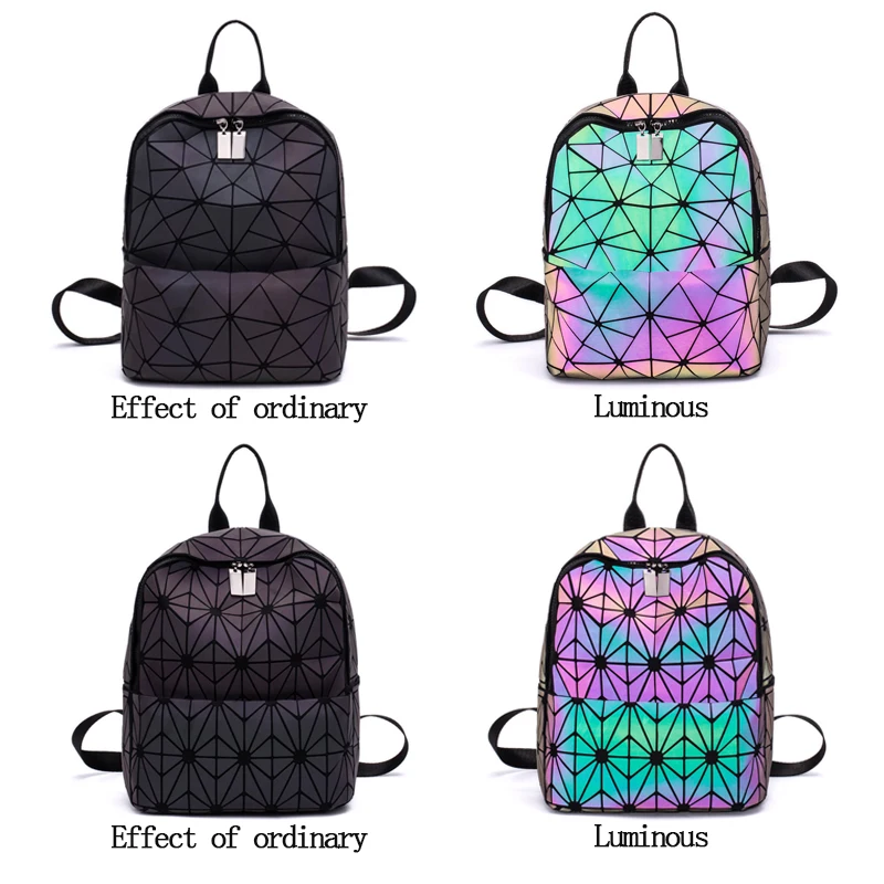 Geometric Holographic Laser Students Young Luminous Backpack Women School  Bags Laptop Backpack Bag