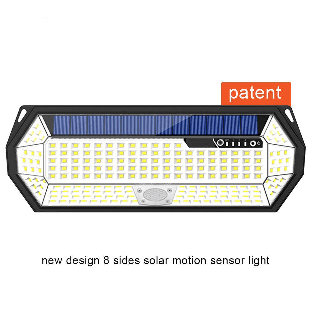 product hot sale 18650 rechargeable battery powered waterfpfoof ip65 196 leds pir motion solar sensor wall light-38