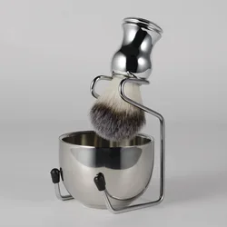 Набор для бритья 3 в 1 для мужчин включает щетку для бритья из мягкого волокна с ручкой silvertip, лук для мыла из нержавеющей стали, подставка для кистей